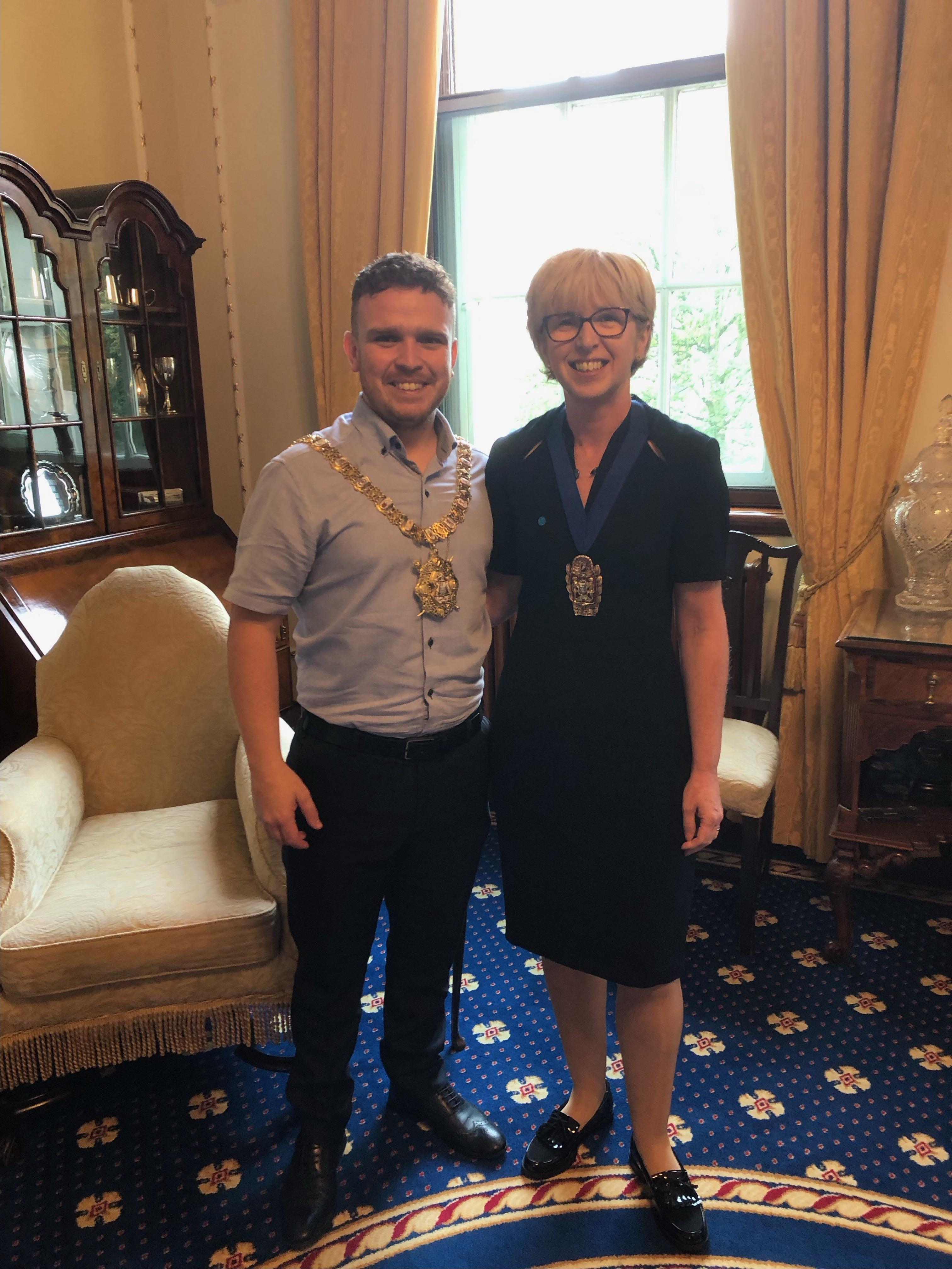 Photo of Caroline Rassell and Lord Mayor of Belfast